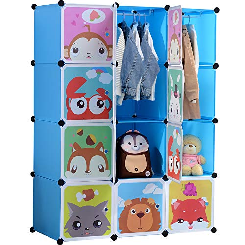 BRIAN & DANY Kinderregal Kinder Kleiderschrank Stufenregal Bücherregal mit Türen & 2 Aufhängern, tiefere Fächer als normal (45 cm vs. 35 cm), 110 x 47 x 147 cm Blau von BRIAN & DANY