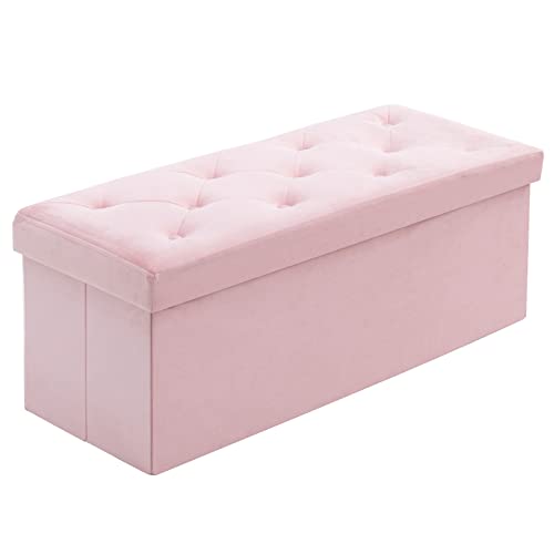 BRIAN & DANY Sitzbank mit Stauraum 110 cm, Faltbar Sitzhocker Truhen Aufbewahrungsbox aus Samt, 110 x 40 x 40 cm (Rosa) von BRIAN & DANY