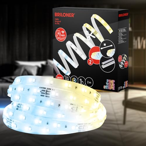 BRILONER - Pimp your Stripe Starter Set 2m LED Strip Smart, Warmweiß bis Kaltweiß, App- Sprachsteuerung, 3m Zuleitung, Kürzbar, Selbstklebend, LED Streifen, LED Lichtleiste, Zimmer Deko, Gaming Deko von Briloner Leuchten