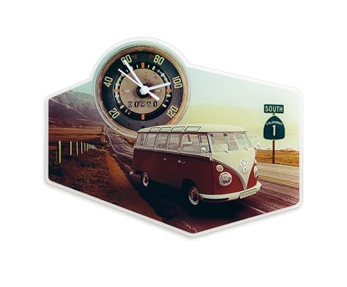 BRISA VW Collection - Volkswagen Retro-Vintage Wand-Quarz-Uhr aus Acrylglas im T1 Bulli Bus (Highway 1/Bunt) von BRISA