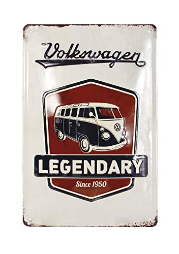 BRISA VW Collection - Volkswagen Retro-Blech-Schild-Vintage-Dekoration Geschenk-Idee aus Metall im T1 Bus Design (Vintage Logo/Grau) von BRISA