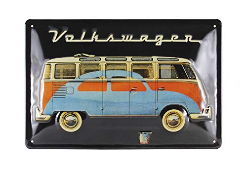 BRISA VW Collection - Volkswagen Retro-Blech-Schild-Vintage-Dekoration Geschenk-Idee aus Metall im T1 Bus Design (Bus & Käfer/Schwarz) von BRISA