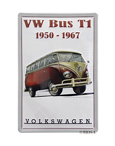 BRISA VW Collection - Volkswagen Retro-Blech-Schild-Vintage-Dekoration Geschenk-Idee aus Metall im T1 Bus Design (Samba/Rot) von BRISA