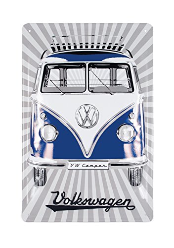 BRISA VW Collection - Volkswagen Retro-Blech-Schild-Vintage-Dekoration Geschenk-Idee aus Metall im T1 Bus Design (Front/Blau) von BRISA