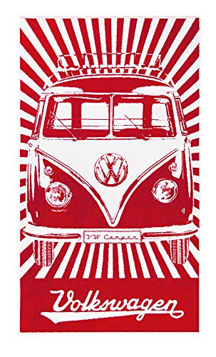 BRISA VW Collection - Volkswagen Strand-Bade-Sauna-Tuch-Liegetuch im T1 Bulli Bus Design (Samba/Stripes/Rot) von BRISA