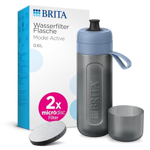 BRITA Sport Wasserfilter-Flasche Active dunkelblau (600ml) – zusammendrückbare BPA-freie Flasche für unterwegs, filtert Chlor, Verunreinigungen, Hormone & Pestizide beim Trinken /spülmaschinengeeignet von BRITA