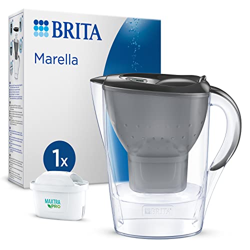 BRITA Wasserfilter-Kanne Marella graphit (2,4l) inkl. 1x MAXTRA PRO All-in-1 Kartusche – Filter zur Reduzierung von Kalk, Chlor, Blei, Kupfer & geschmacksstörenden Stoffen im Wasser von Brita