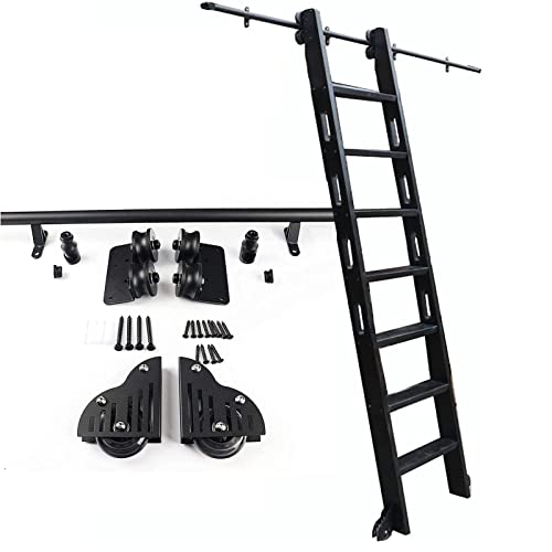 BRJOY Bibliotheksleiter Hardware Kit Schiebetür Kit 3. 3ft-20ft Rollende rustikale Schwarze Rollleiter -Hardware -Bibliothek Schieber Leiter Hardware -Strecken -Set (Keine Leiter) von BRJOY