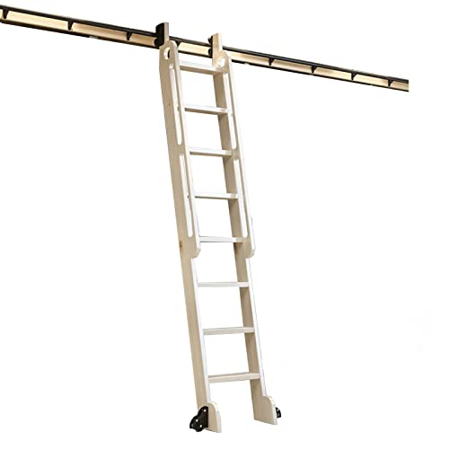 Bibliotheksleiter Hardware Kit Schiebetür Kit Bibliotheksleiter Leiter -Hardware -Kit 3.3ft -20 Fuß, Rolling Ladder Rails rustikaler schwarzer Stahlrundrohr Mobile Leiter mit Bodenwalzenrädern - (kein von BRJOY
