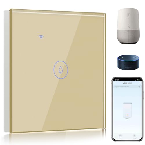 BSEED Smart Alexa Wasserheizungsschalter, Wassererhitzerschalter mit Amazon Alexa and Google Home, intelligenter Heizungsschalter mit Glas Touchscreen Golden (Nullleiter erforderlich) von BSEED