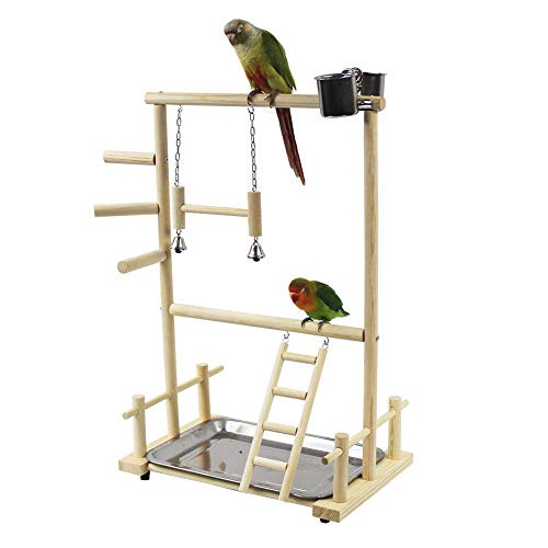 BSTCAR Wellensittich Spielzeug, Vogelspielplatz mit Feeder Cups, Papageienspielplatz Vogelspielzeug Vogelschaukel, Hölzernes Vogel-sportspielzeug von BSTCAR