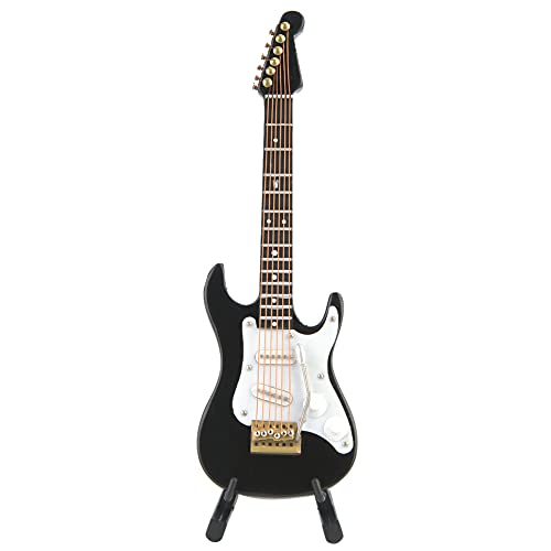 14 cm Gitarre mit Ständer,Musikinstrument Gitarre Replica Sammlerstück kleine elektrische Gitarre Modell Home Decoration, 4 Farbe (Schwarz) von BSTCAR
