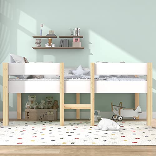 Kinderbett mit Rausfallschutz und Lattenrost - Vielseitiges Kiefer Bett, Kinderbett Spielbett für Jungen & Mädchen - Massivholz Kinder Bett - Oberbett 90x200, Weiß (ohne Schublade) von BTM