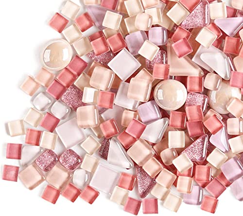 500 g unregelmäßige Kristall-Mosaikfliesen, kleine Partikelfarbe, Aufkleber, Kristallglas Fliesen, Kristallhandwerk für DIY handgefertigte dekorative Materialien (Sakura Pink-Serie) von BTMIEY