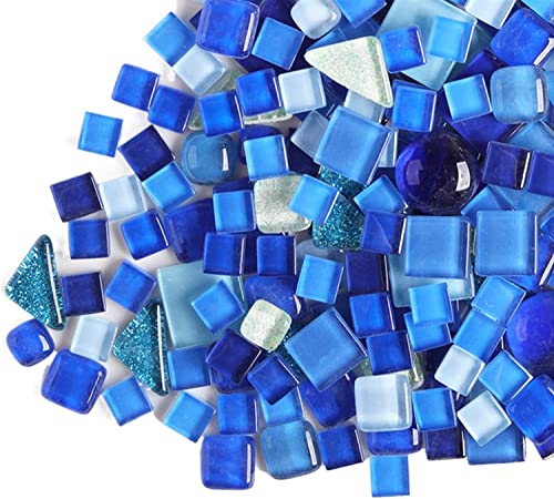 500 g unregelmäßige Kristall-Mosaikfliesen, kleine Partikelfarbe, Aufkleber, Kristallglas Fliesen, Kristallhandwerk für DIY handgefertigte dekorative Materialien (blaue Serie) von BTMIEY