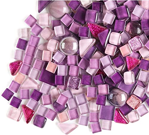500 g unregelmäßige Kristall-Mosaikfliesen, kleine Partikelfarbe, Aufkleber, Kristallglas Fliesen, Kristallhandwerk für DIY handgefertigte dekorative Materialien (violette Serie) von BTMIEY
