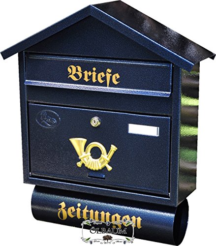 Wandbriefkasten,Großer Briefkasten, Premium-Qualität aus Stahl, mit Schutzlackierung Spitzdach S blau edelblau dunkelblau Metall Zeitungsfach Zeitungsrolle Postkasten von BTV