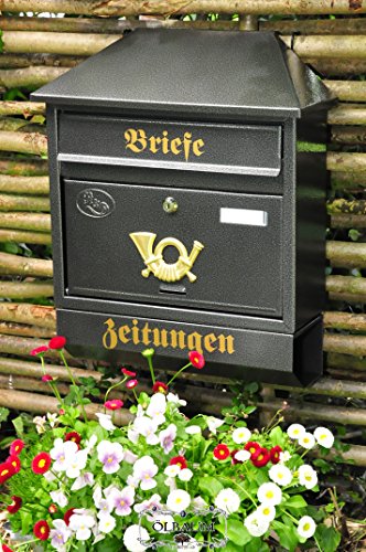 Wandbriefkasten,Großer Briefkasten, Premium-Qualität aus Stahl, mit Schutzlackierung W Walmdach schwarz anthrazit dunkelgrau Zeitungsfach Zeitungsrolle Postkasten von BTV