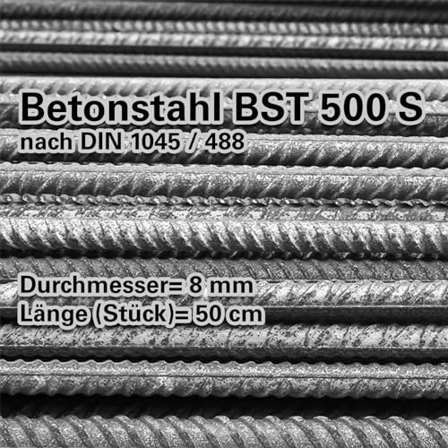 BUEWA Schilder 10x Betonstahl BST 500S Bewehrungseisen Baustahl Moniereisen, d=8 mm, L=50 cm von BUEWA Schilder