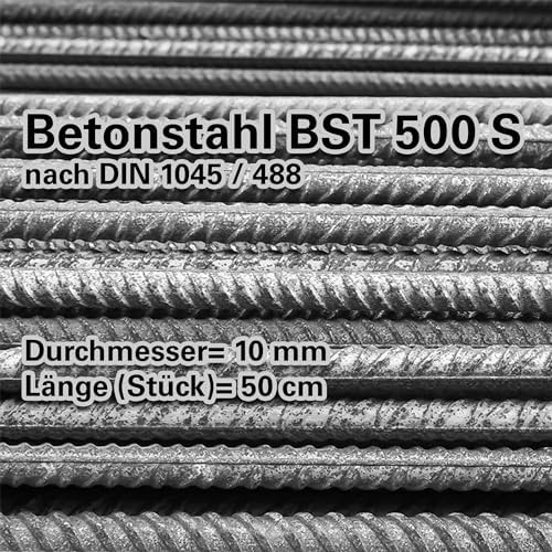 50x Betonstahl BST 500S Bewehrungseisen Baustahl Moniereisen, d=10 mm, L=50 cm von BUEWA Schilder