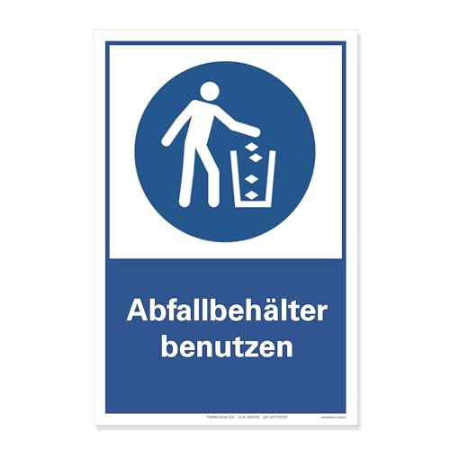 Abfallbehälter benutzen Gebotsschild Schild Hinweis Hartschaum 20x30cm von BUEWA Schilder