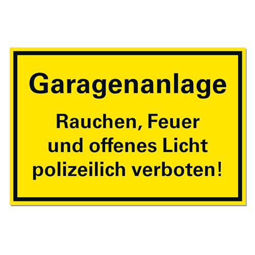 Garagenanlage Rauchen Feuer verboten Schild Hinweisschild PVC 300 x 200 x 3 mm Vorgebohrt B1-Zertifiziert von BUEWA Schilder
