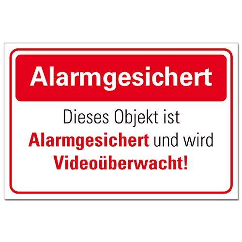 Gebäude Alarmgesichert Schild Hinweis Videoüberwachung PVC 300 x 200 x 3 mm Vorgebohrt B1-Zertifiziert von BUEWA Schilder