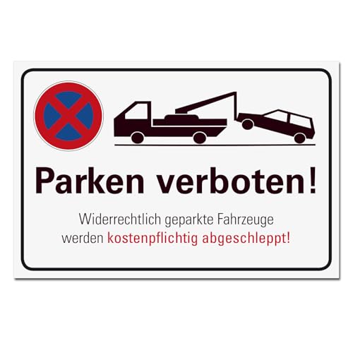 Parken verboten Schild Hinweisschild Halteverbot Parkplatz Orientierung PVC 300 x 200 x 3 mm Vorgebohrt B1-Zertifiziert von BUEWA Schilder