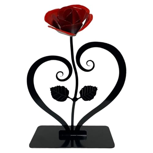 Metallrosen-Skulptur – Schmiedeeiserne rote Metallrose, handgeschmiedete handgefertigte Metallrose mit Ständer für Geburtstag, Valentinstag von BUKISA
