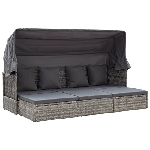 BULANED Gartenbett mit Dach, Liegen, Sonnenliege, Liegeinsel Outdoor, Outdoor Bett, Doppelliege, Gartenliege, Daybed Outdoor, Grautöne Poly-Rattan von BULANED