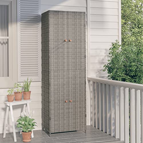 BULANED Gartenschrank, Pflanztisch, Grilltisch, Außen Schrank, Outdoor Schrank, Balkonschrank, Vorratsschrank, Terrassenschrank, Grau 59x40x180 cm Poly Rattan von BULANED