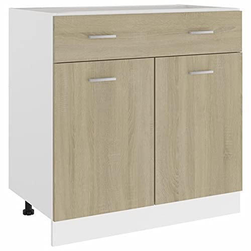 BULANED Schubunterschrank, Küchenunterschrank, Küchenschränke, Küchenmöbel, Unterschrank, Kitchen Furniture, Sonoma-Eiche 80x46x81,5 cm Spanplatte von BULANED