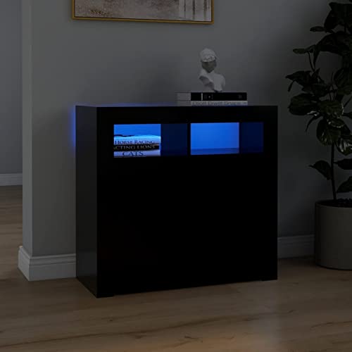 BULANED Sideboard mit LED-Leuchten, Kommode, Kommoden & Sideboards, Schrank Wohnzimmer, Commode, Schlafzimmerkommode, Schwarz 80x35x75 cm von BULANED