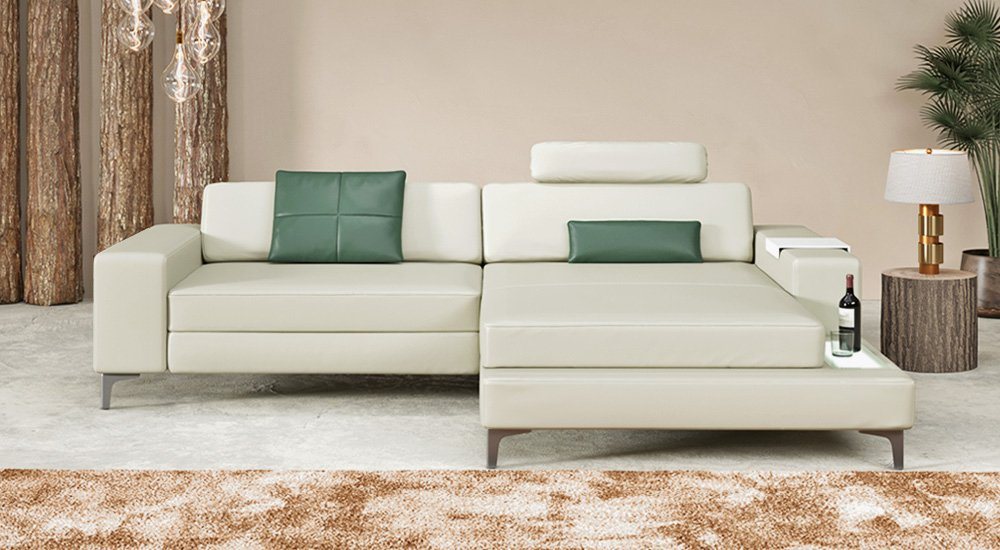 BULLHOFF Ecksofa Ecksofa Leder Eckcouch L-Form Designsofa LED Wohnlandschaft Leder Sofa Couch XXL Mint Grün Creme »MÜNCHEN IV« von BULLHOFF, Made in Europe von BULLHOFF