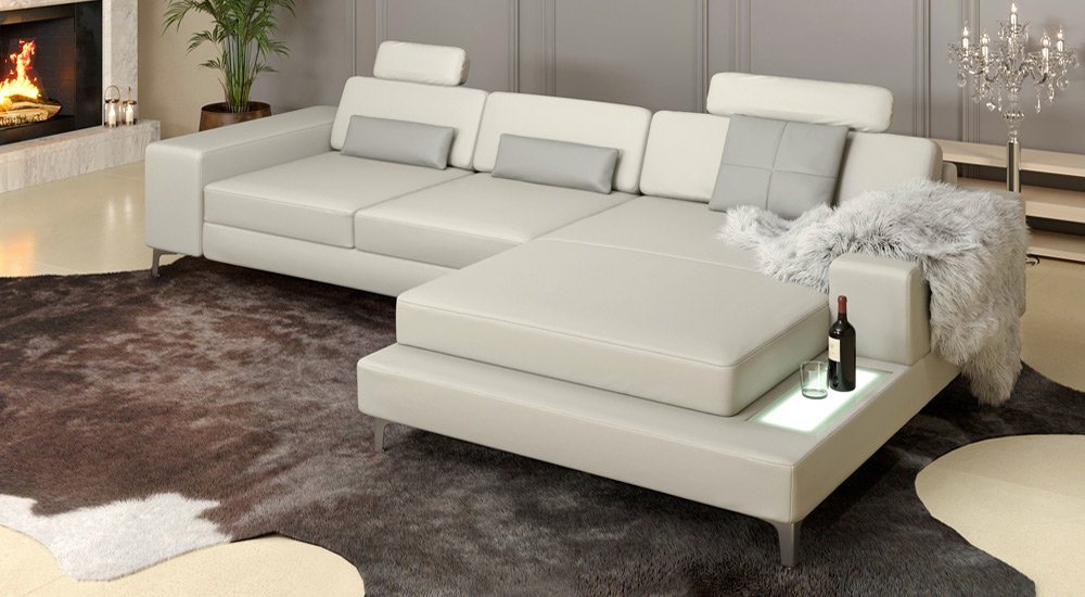 BULLHOFF Ecksofa Ledersofa Wohnlandschaft Leder Ecksofa Designsofa Eckcouch L-Form LED Sofa Leder Couch XXL weiss grau »MÜNCHEN III« von BULLHOFF von BULLHOFF