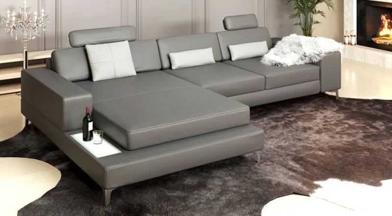 BULLHOFF Ecksofa Ledersofa Wohnlandschaft Leder Ecksofa Designsofa Eckcouch L-Form LED Sofa Leder Couch XXL weiss grau »MÜNCHEN III« von BULLHOFF von BULLHOFF