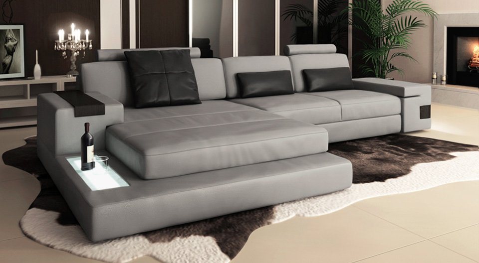 BULLHOFF Ecksofa Wohnlandschaft Leder Ecksofa Designsofa Eckcouch L-Form LED Leder Sofa Couch XL hell grau »HAMBURG III« von BULLHOFF, Made in Europe, das ORIGINAL"" von BULLHOFF