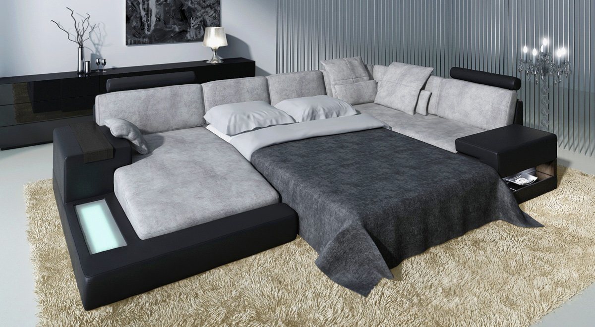 BULLHOFF Schlafsofa Schlafsofa XXL Wohnlandschaft Bettcouch Designsofa Sofa U-Form Schlaffunktion Leder/Stoff Couch XXL Ottomane schwarz grau »HAMBURG« von BULLHOFF, made in Europe, das ORIGINAL"" von BULLHOFF