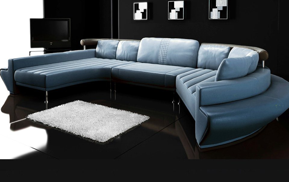BULLHOFF Wohnlandschaft Leder Wohnlandschaft XXL Sofa U-Form Couch Blau Grün Designsofa ZÜRICH, Made in Europe, das ORIGINAL von BULLHOFF