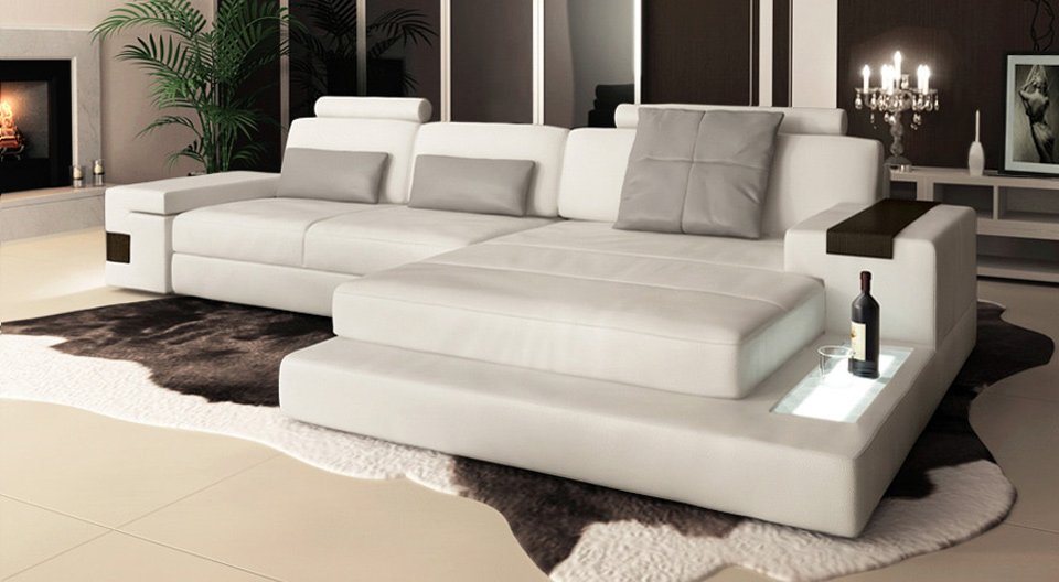 BULLHOFF Wohnlandschaft Wohnlandschaft Leder Ecksofa Designsofa Eckcouch L-Form LED Leder Sofa Couch XL hell weiss grau »HAMBURG III« von BULLHOFF, Made in Europe, das ORIGINAL"" von BULLHOFF