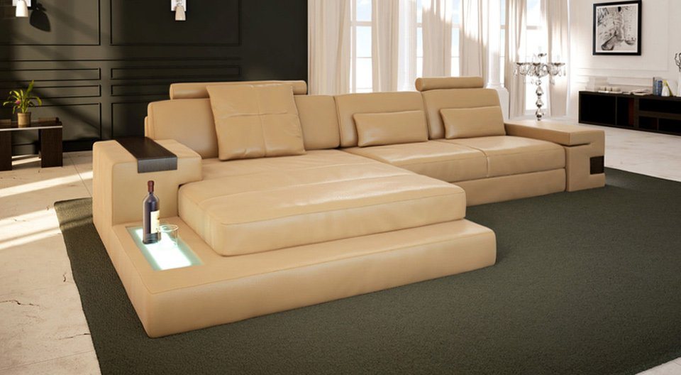 BULLHOFF Wohnlandschaft Wohnlandschaft Leder Ecksofa Designsofa Eckcouch L-Form LED Leder Sofa Couch XL hell weiss grau »HAMBURG III« von BULLHOFF, Made in Europe, das ORIGINAL"" von BULLHOFF