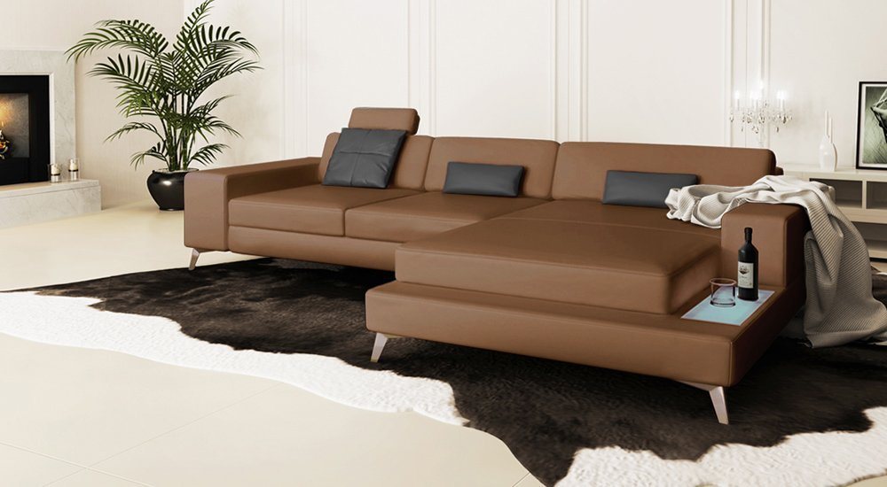 BULLHOFF Wohnlandschaft Wohnlandschaft Leder Ecksofa Designsofa Eckcouch L-Form LED Leder Sofa Couch XL weiss creme taupe »MÜNCHEN III« von BULLHOFF, Made in Europe von BULLHOFF