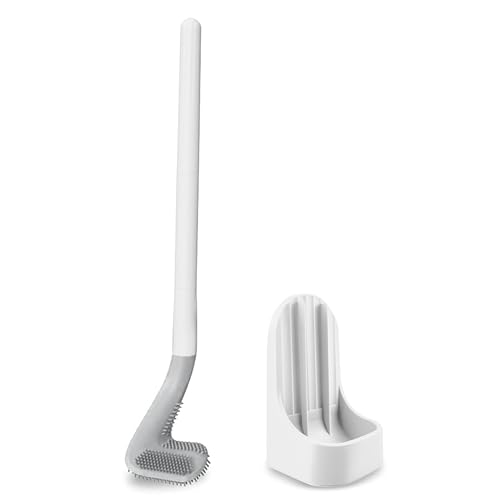 Golf-Silikon-Toilettenbürste Langstielige Toilettenbürste Keine Sackgassen Toilettenreinigungsbürste Badezimmer-WC-Bürsten & Halter Set (2# Weiß) von BULZEU
