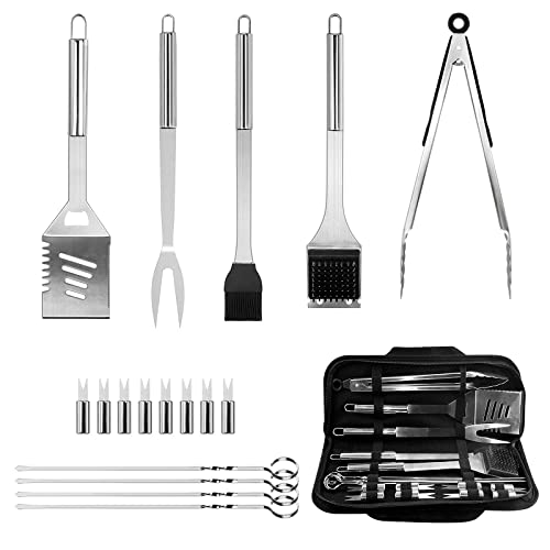 Grillbesteck Set, Grillzubehör Grillset 18 PCS Grill Zubehör BBQ Edelstahl Grillkoffer Grillbesteck Set mit Grillzange, Grillwerkzeug für Männer Geschenk von BULZEU