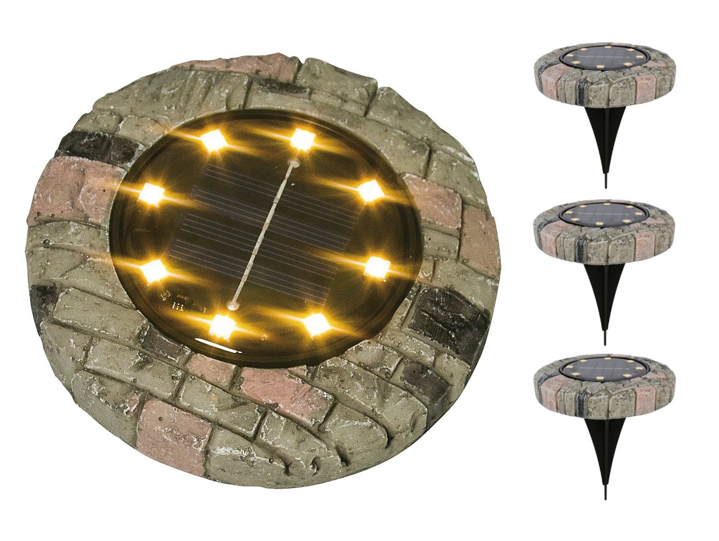 BURI LED Dekolicht 3x LED Solarleuchte Steinoptik warmweiß Gartenleuchte Leuchtstein Gart von BURI