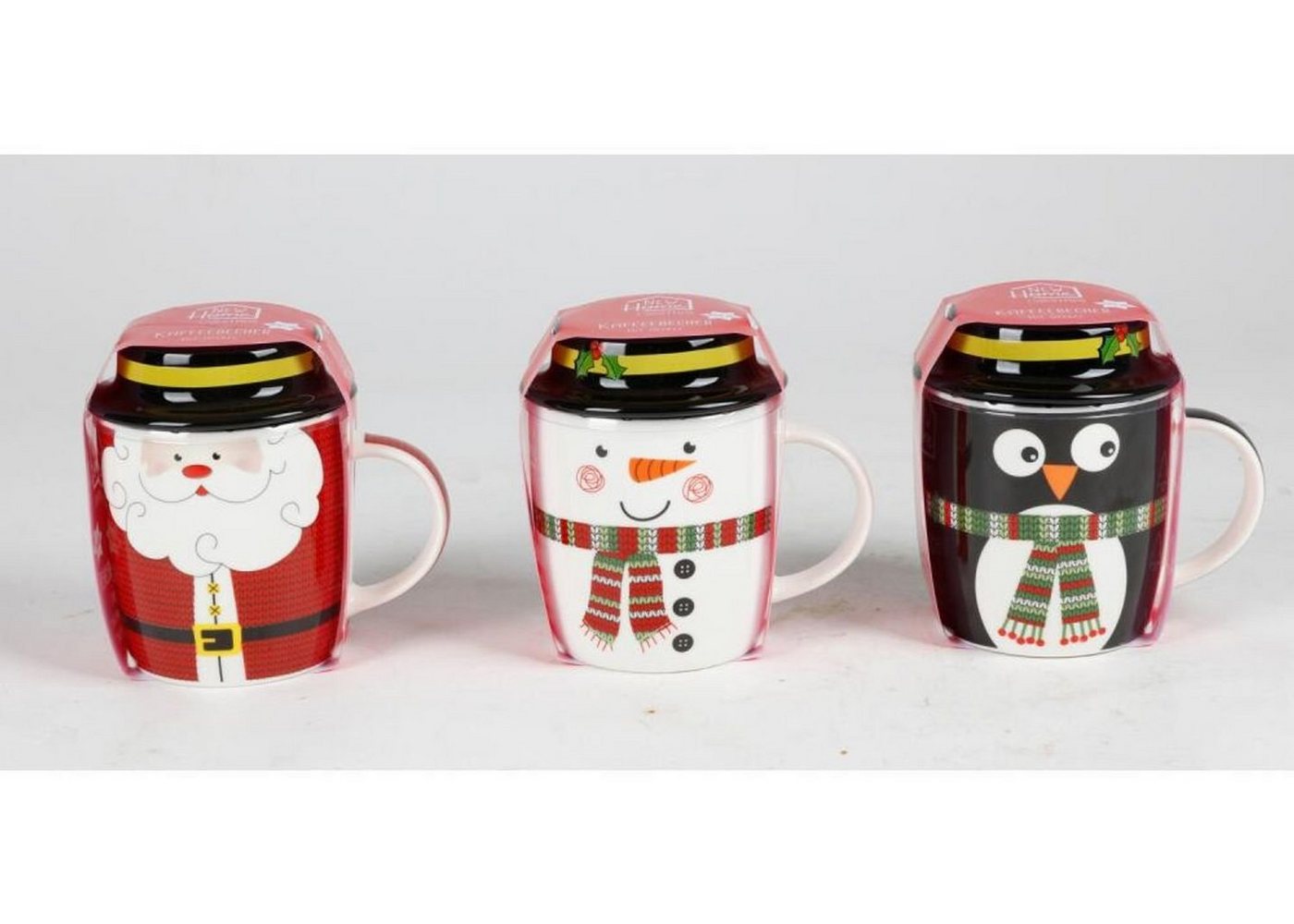BURI Tasse Kaffeebecher aus Porzellan mit Weihnachtsmotiven & Deckel Tasse, Porzellan von BURI