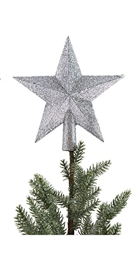 BURI Baumspitze Silber Stern - Christbaumspitze Baumspitze 19cm hoch Spitze Glitzer Aufstecker für Tannenbaum Tannenbaumspitze Weihnachtsbaum Weihnachten von BURI