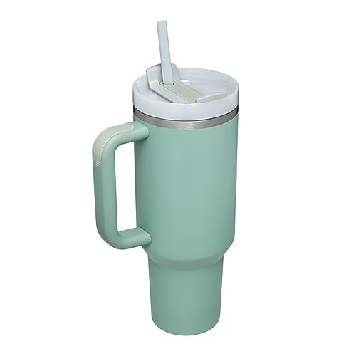 BURLOE 1200 ml /40oz Adventure Quencher Becher mit Henkel und Strohhalm, 304 Edelstahl, BPA-frei, großer Becher,Dunkelgrün von BURLOE