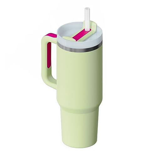 BURLOE 1200 ml /40oz Adventure Quencher Becher mit Henkel und Strohhalm, 304 Edelstahl, BPA-frei, großer Becher,Hellgrün von BURLOE