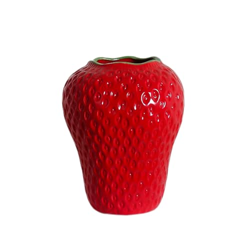 BURLOE Erdbeer Dekorative Keramik Vase, Modern Strawberry Vasen Für Blumen Vintage Erdbeervase Wohnzimmer Küche Garten Büro Vase Deko Rot Decor,Rot,M von BURLOE